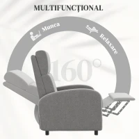 HOMCOM Scaun Inclinabil Modern, Canapea Single din Tesatura de Panza, Scaune de Teatru pentru Acasa cu Brate si Spatar Bine Umplute, Gri(m-4)