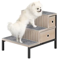 PawHut Dog Stairs with Storage, Non-Slip Cover, Pet Steps for Small Dogs & Older Cats, for Sofa, High Bed, Oak Tone(m-10)
