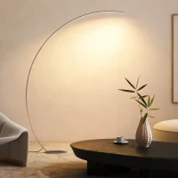 HOMCOM Bogen-Stehleuchte hoch 172 cm mit LED, Fernbedienung und Helligkeitsregelung, Silber(m-2)