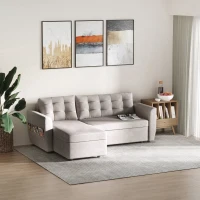 HOMCOM Canapea Extensibila pe Colt 3 locuri cu Sezlong Compartiment din Material Textil(m-7)