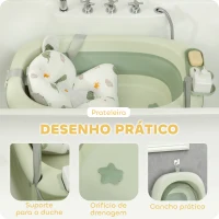 AIYAPLAY Banheira Dobrável Bebé com Almofada de Banho Suporte Orifício de Drenagem e de Chuveiro 86x53x25,5 cm Verde(m-6)