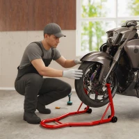HOMCOM Béquille Moto Arrière 150 kg avec Fourches U & L Réglables, Lève-Moto en Acier pour Entretien & Réparation - Rouge(m-8)