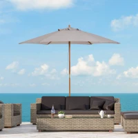 Outsunny Parasol droit parasol de jardin rond grande taille de jardin Ø 2,5 x 2,3H m bois de bambou gris(m-10)