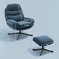 HOMCOM Sillón relax con otomana Sillón lounge con tela chenilla, sillón moderno para ver la TV, 78 x 93 x 100 cm, azul(m-3)
