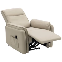 HOMCOM Elektrischer Massagesessel, Kunstlederbezug, Fußstütze, Seitentasche, Beige(m-1)