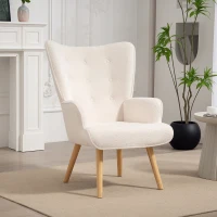 HOMCOM Fauteuil de salon en tissu bouclette, fauteuil capitonné et rembourré avec pieds en bois, 71 x 74 x 96 cm, beige(m-10)