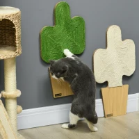 PawHut Lot de 2 griffoirs grattoir mural ou à poser forme original cactus avec surface à gratter en jute 30 x 60 cm marron blanc vert(m-10)