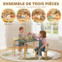 AIYAPLAY Table enfant avec chaises, lot table et 2 chaises enfant en bois pour dessiner, jouer, étudier, 78x53x53cm, vert(m-4)