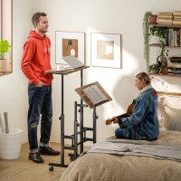 HOMCOM chreibtisch Höhenverstellbar Küchentisch mit Regal, Rollen, Computertisch Rustikal Braun 60 x 60 x 70,5-120 cm(m-9)