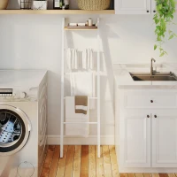 HOMCOM Scaletta portasciugamani con ripiano superiore e 4 aste, da appoggiare alla parete 43x20x151 cm Bianco e Rovere(m-4)