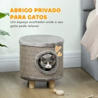 PawHut Casa para Gatos 3 em 1 Banco Apoio para os Pés e Cama com Arranhador e Brinquedo Pendurado 36x36x38 cm Cinzento(m-5)