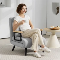 HOMCOM Klappbares Einzelschlafsofa Kombi 4‑in‑1, 5‑stufig verstellbare Rückenlehne und Kissen 63x73x81 cm Hellgrau(m-2)