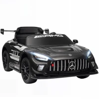 AIYAPLAY Auto elettrica Mercedes per bambini, batteria 12V, luci LED, funzione musicale, clacson, 3-8 anni, Nero(m-7)