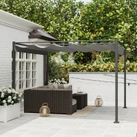 Outsunny 3 x 3m Retractable Roof Metal Pergola - Grey(m-8)