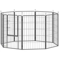 PawHut Parque para Cães de 8 Painéis 68x100 cm Parque Dobrável para Cães Médios com Portas Fecho e Estacas Preto(m-11)