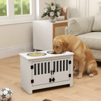 PawHut Raised Dog Bowls, Pet Feeding Station, with Storage, Food and Water Bowls, for Large Dogs - White(m-2)