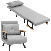 HOMCOM Klappbares Einzelschlafsofa Kombi 4‑in‑1, 5‑stufig verstellbare Rückenlehne und Kissen 63x73x81 cm Hellgrau(m-4)