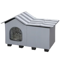 PawHut Outdoor Cat House, Weather Resistant Feral Cat Cave with Elevated Base and Cushion for Winter, Grey(m-1)