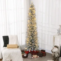 HOMCOM Brad de Crăciun Înzăpezit cu 329 de Crengi și Lumini LED Albe, Brad Artificial din Plastic, Ø52x180 cm, Verde(m-2)