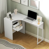 HOMCOM Bureau d'angle, bureau informatique avec 2 tiroirs et 3 compartiments ouverts, 120 x 60 x 74 cm, blanc(m-9)