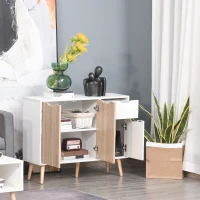 HOMCOM Buffet design scandinave 2 placards tiroir coulissant pieds bois massif pin panneaux particules blanc chêne clair(m-10)