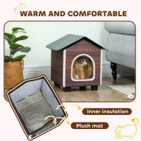PawHut Insulated Outdoor Cat House, Water-Resistant Feral Cat Shelter with Elevated Base and Cushion, Red-brown(m-6)