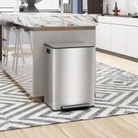 HOMCOM Poubelle de cuisine 2 compartiments de 2 x 30L, avec pédale, en acier inoxydable, couvercle à fermeture douce(m-10)