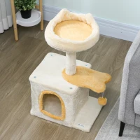 PawHut Arborele pentru Pisici cu Crenguță și Căsuță 40x30x72 cm Bej și Galben(m-9)