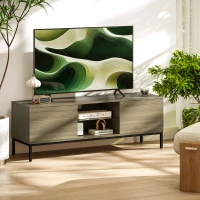 HOMCOM Meuble TV meuble télé pour téléviseur jusqu'à 60 pouces avec 2 portes et étagère en verre réglable 140x40x49,5cm gris(m-10)