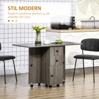 HOMCOM Masă Extensibilă pe 6 Roți cu 2 Sertare și Dulap cu Uși, din Lemn, 120x60x76.5 cm, Gri(m-4)