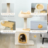PawHut Arborele pentru Pisici cu Crenguță și Căsuță 40x30x72 cm Bej și Galben(m-5)