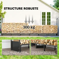Outsunny Range bûches extérieur, abri bois de chauffage couverture imperméable 600D Oxford charge 300 kg 389 x 38 x 118 cm noir(m-4)