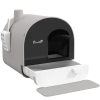 PawHut Bac à litière pour chat avec porte battante pelle et filtre inclus dim. 43L x 44l x 47H cm gris(m-12)