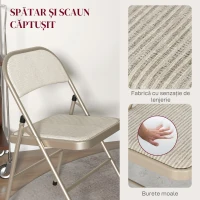 HOMCOM Set de 2 Scaune Pliabile din Metal, Scaune Pliabile din Interior cu Șezut Tapițat din Piele PU și Spătar Deschis(m-4)