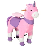 HOMCOM Schaukelpferd Einhorn, 4 Rollen, 2 Pedale, gepolsterter Sattel, 70 cm x 32 cm x 87 cm; Pink + Lila + Weiß(m-1)