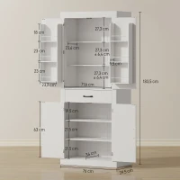 HOMCOM Küchenschrank im Landhausstil mit 2 Schränken, 6 Regalen und Schublade, aus Holz, 76x39.5x183.5 cm, Weiß(m-3)