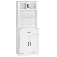 HOMCOM Buffet haut armoire de cuisine 2 portes vitrées étagère tiroir et placard double porte 60 x 38 x 161 cm blanc(m-12)