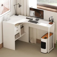 HOMCOM Bureau d'angle, bureau informatique avec 2 tiroirs et 3 compartiments ouverts, 120 x 60 x 74 cm, blanc(m-8)