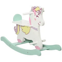HOMCOM Cavallo a Dondolo per Bambini 1-3 Anni con Maniglie, Schienale e Pedali in MDF, 68L x 27P x 47.5A cm, Multicolore(m-1)