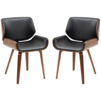 HOMCOM Set de 2 Scaune de Sufragerie Stil Vintage Îmbunătățite în Lemn și Piele Sintetică PU, Negru și Lemn(m-10)