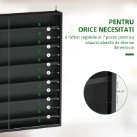 HOMCOM Dulap Tip Vitrină de Expoziție cu Rafturi Reglabile, Montată pe Perete, Negru(m-4)