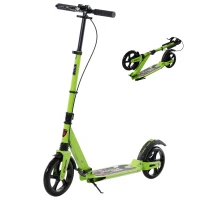 HOMCOM Kick Scooter, Folding 2 Wheel Scooter with Dual Brake System, Dual Suspension, 230mm Big Wheels and 3 Adjustable Handlebar, for 14+ Teens Adults, up to 100KG, Green(m-10)