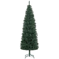 HOMCOM Sapin de Noël Artificiel 210 cm Arbre de Noël Slim avec support en acier pliable, 687 branches épines Vert(m-12)
