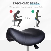 HOMCOM Saddle Stool, PU Leather Adjustable Rolling Salon Chair with Steel Frame for Massage, Spa, Beauty and Tattoo, Black(m-7)