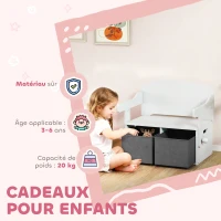 AIYAPLAY Coffre à jouet enfant 3 en 1, ensemble table et chaises avec 2 bacs en tissu amovibles, 67,5 x 46,5 x 56,7 cm, blanc(m-7)