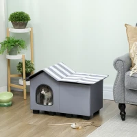 PawHut Outdoor Cat House, Weather Resistant Feral Cat Cave with Elevated Base and Cushion for Winter, Grey(m-2)