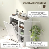 HOMCOM Mobile Bagno Portabiancheria con Cesto Rimovibile e Ripiani Regolabili, 60x38x86 cm, Bianco(m-4)