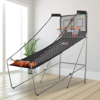 HOMCOM Jeu de basketball arcade pliable à 2 panier 4 balles pompe de gonflage, panier de basketball avec système de pointage, 4 bouton fonctionnement et 8 modes de jeux, 205x110x205cm, noir et blanc(m-10)