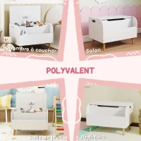 AIYAPLAY Coffre à jouet enfant, coffre de rangement enfant, couvercle rabattable et compartiment ouvert, 60x40x43cm, blanc(m-7)