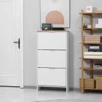 HOMCOM Meuble à chaussures 3 portes abattants avec étagères réglables capacité 12 paires de chaussures 60 x 24 x 120 cm blanc(m-10)